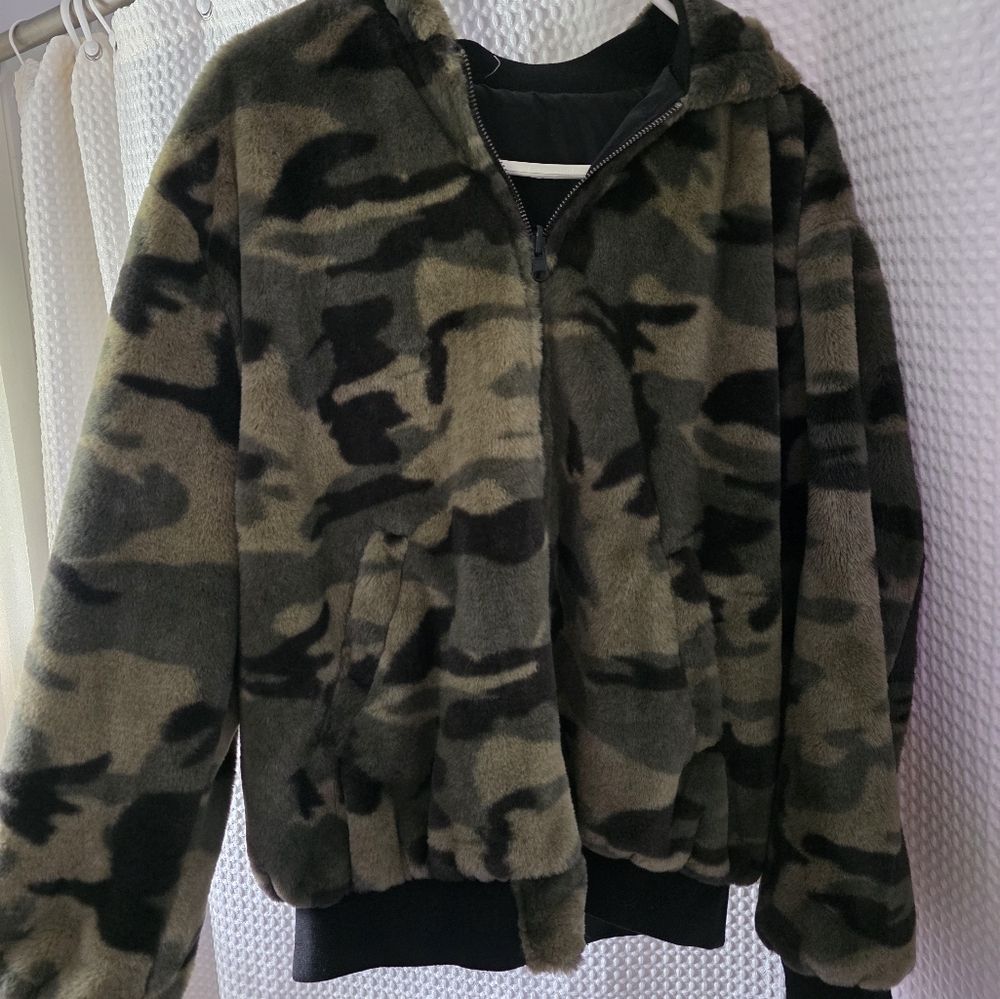 Camouflage Faux Fur Jacket